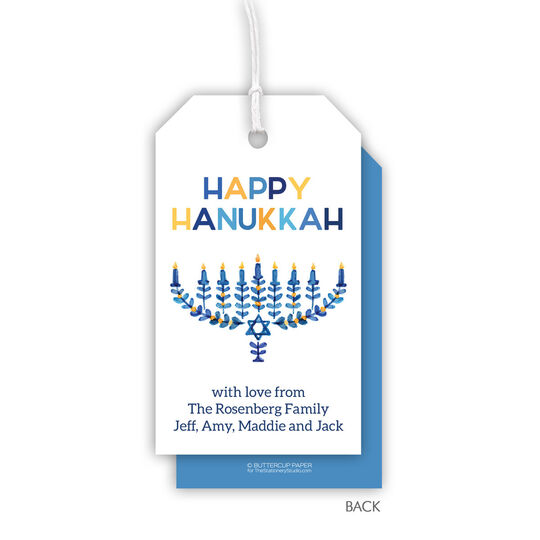 Modern Floral Menorah Hanging Gift Tags